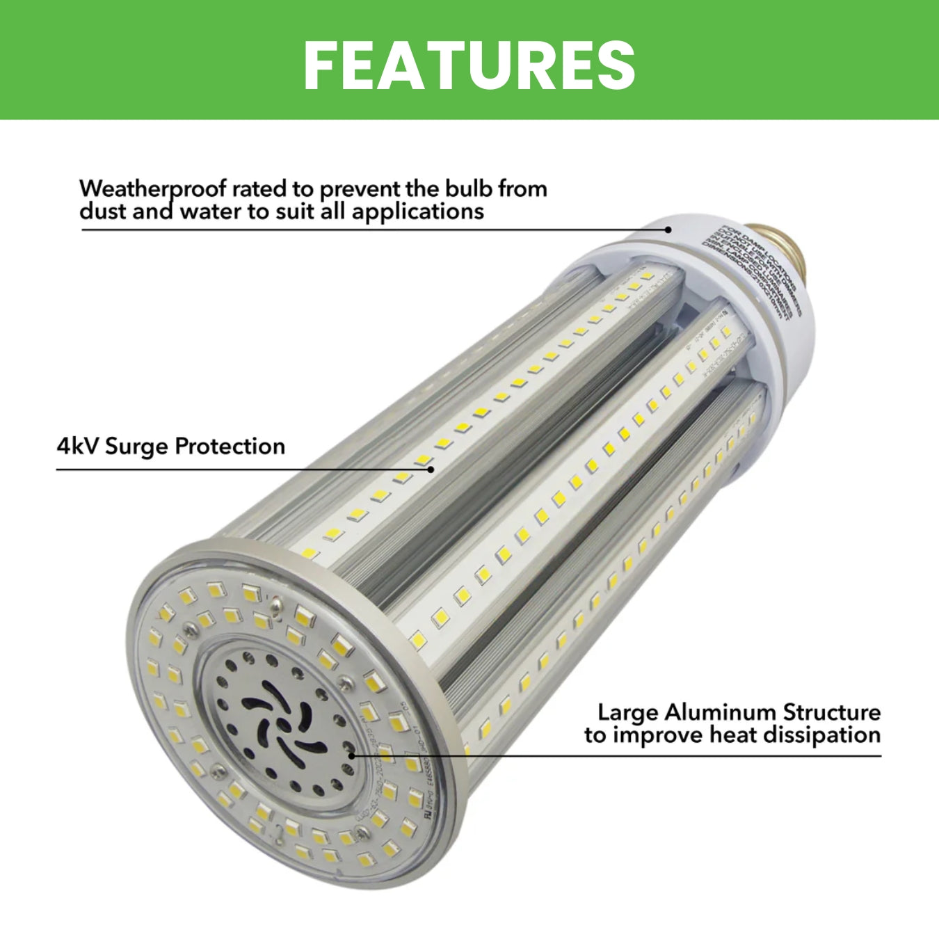 75W LED Corn Light Bulb - Replacement for Fixture 300W MH/ HPS/ HID - 3 Year Warranty - 4kV Surge Protection - (UL)
