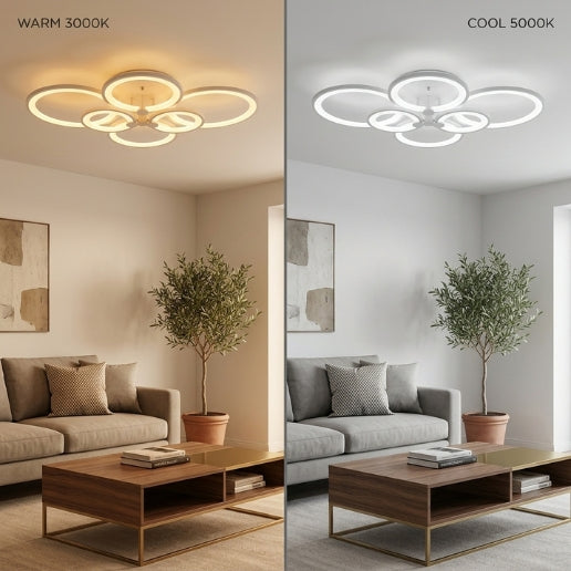 Modern Acrylic 6 Head Round Ceiling Mount LED Fixture Light – 90W Contemporary Flush Mount Ceiling Light