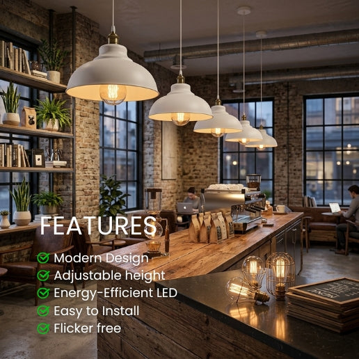Elegant Brushed White Iron Pendant Light – Modern E26 Ceiling Hanging Fixture