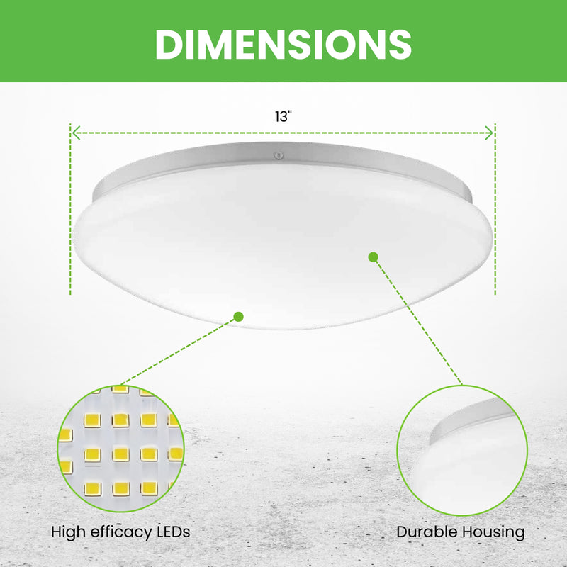 13" LED Mushroom Ceiling Light - 25W - 1470 LM - 6 Pack - Flush Mount - Selectable 5 CCTs - Triac Dimming - ETL & ES