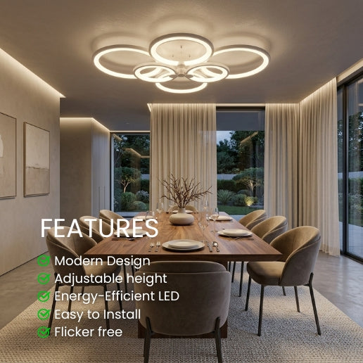 Modern Acrylic 6 Head Round Ceiling Mount LED Fixture Light – 90W Contemporary Flush Mount Ceiling Light