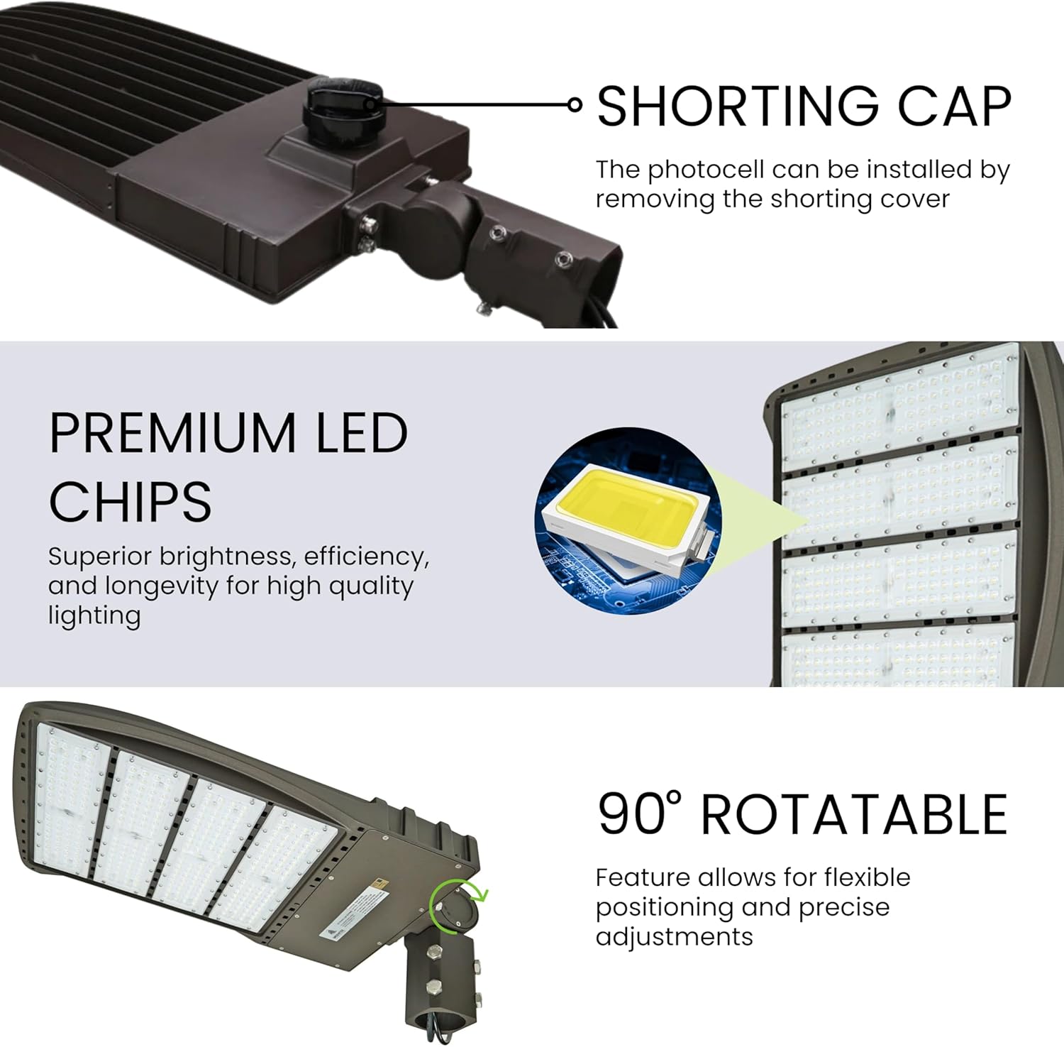 LED Street Light - 240W - Outdoor LED Luminaire Slip Fitter Mount  - With Shorting Cap