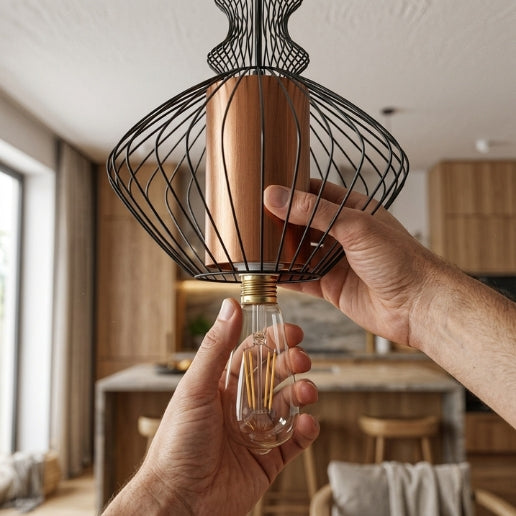 Black Wire Frame Pendant Light – Airy Industrial Hanging Ceiling Fixture E26/E27 40W