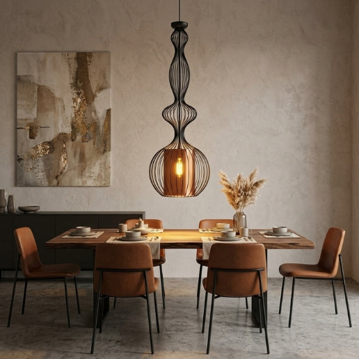 Modern Black Wire Frame Pendant Light with Diffuser – E26/E27 Hanging Ceiling Fixture