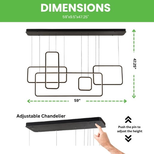150W Modern Chandelier LED Rectangular Suspension Light - Contemporary Ceiling Fixture