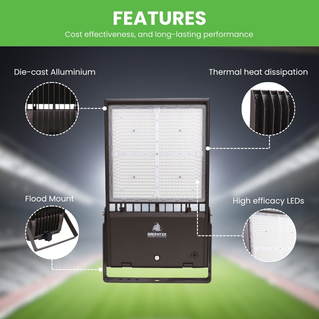 LED Flood Light - FL10 - 500W - 76000LM -  Flood Mount - Photocell Included - UL, DLC 5.1 Premium