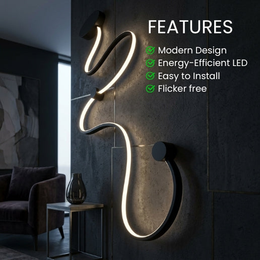 Modern LED Snake Wall Lamp 40W Black Aluminum Silicone Wall Light Fixture