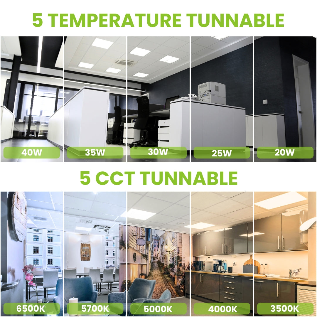 LED Panel Light - 2' x 2' - Tunable Wattages (40/35/30/25/20W) & 5 CCT - Pack of 2 - LED Backlit Panel -  131lm/w - (UL) - Dimmable