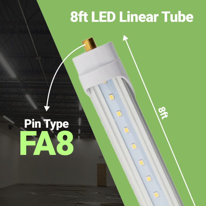 8ft 40W LED Linear Tube - 20 Pack - Fa8 Socket - Bypass - V2 - (ETL)