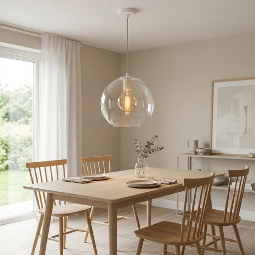 Industrial Clear Glass Globe Pendant Light – Modern Brass Hanging Ceiling Fixture for Kitchen Island, Dining Room, Cafe & Restaurant – E26/E27 Socket