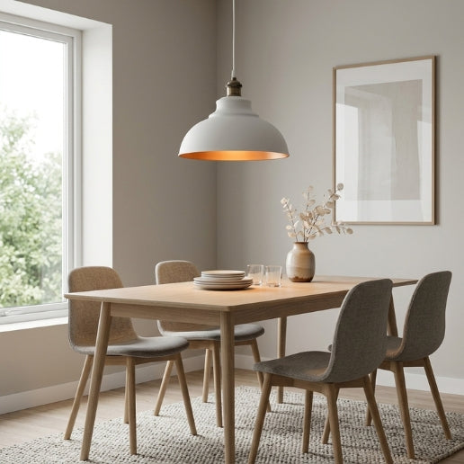Elegant Brushed White Iron Pendant Light – Modern E26 Ceiling Hanging Fixture