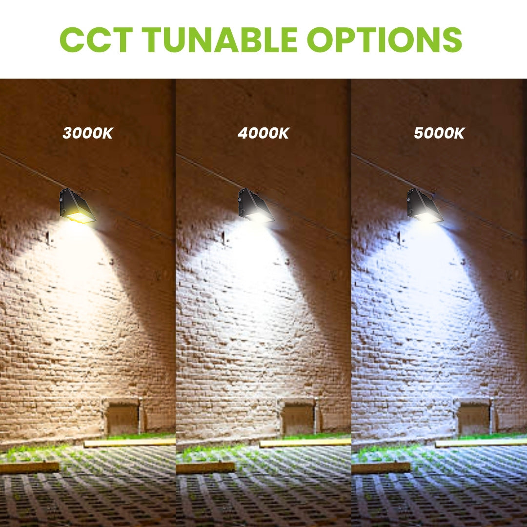 LED Wall Pack Light - Full Cutoff - Wattage Selectable (150W/120W/100W) - CCT Tunable - Dark Sky - Photocell Included - Surge Protective Device - DLC Listed