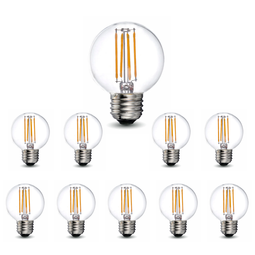 LED Filament Bulb - G16.5 - 60 Watt Equivalent - 10 Pack - E26 - Dimmable