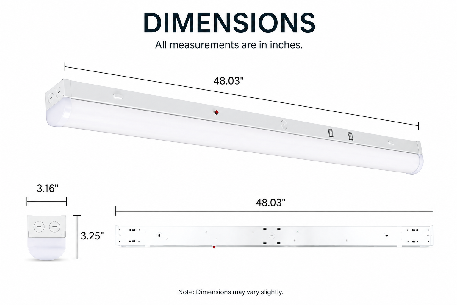 4FT LED Strip Light Fixture - 40W/30W/20W Selectable Wattage - 3000K/4000K/5000K Selectable CCT - UL + DLC
