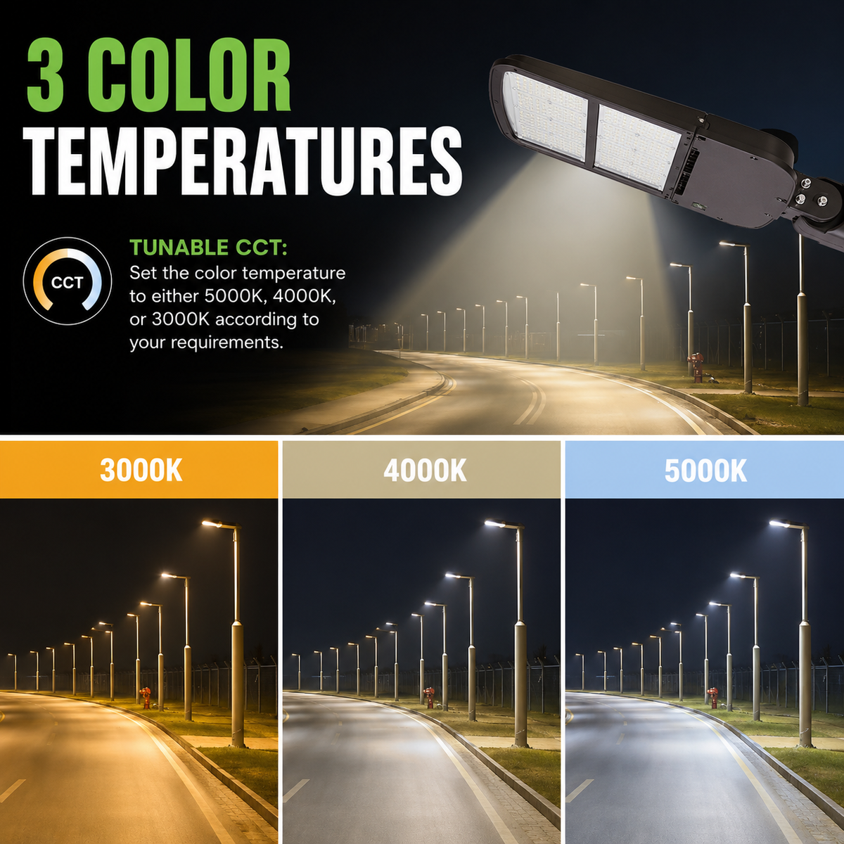 LED Street Light - 300W - 153 LM/W - CCT Tunable - Shorting Cap - Direct Mount + 10KV Surge protection  - AL5 Series - UL+DLC 5.1 Premium