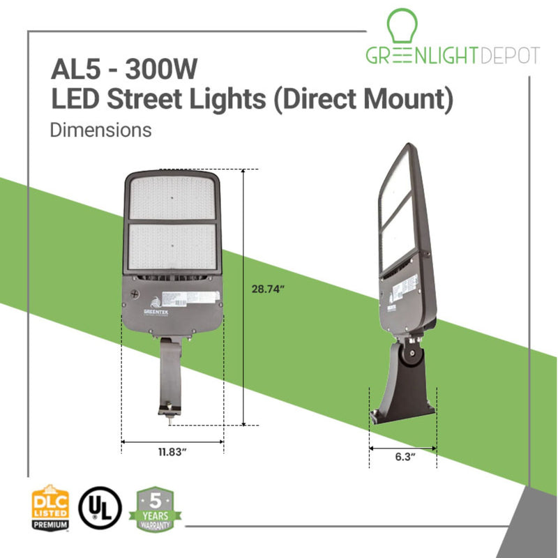 Dimensions of LED Street Light 300 watts with direct mount by Greenlight Depot