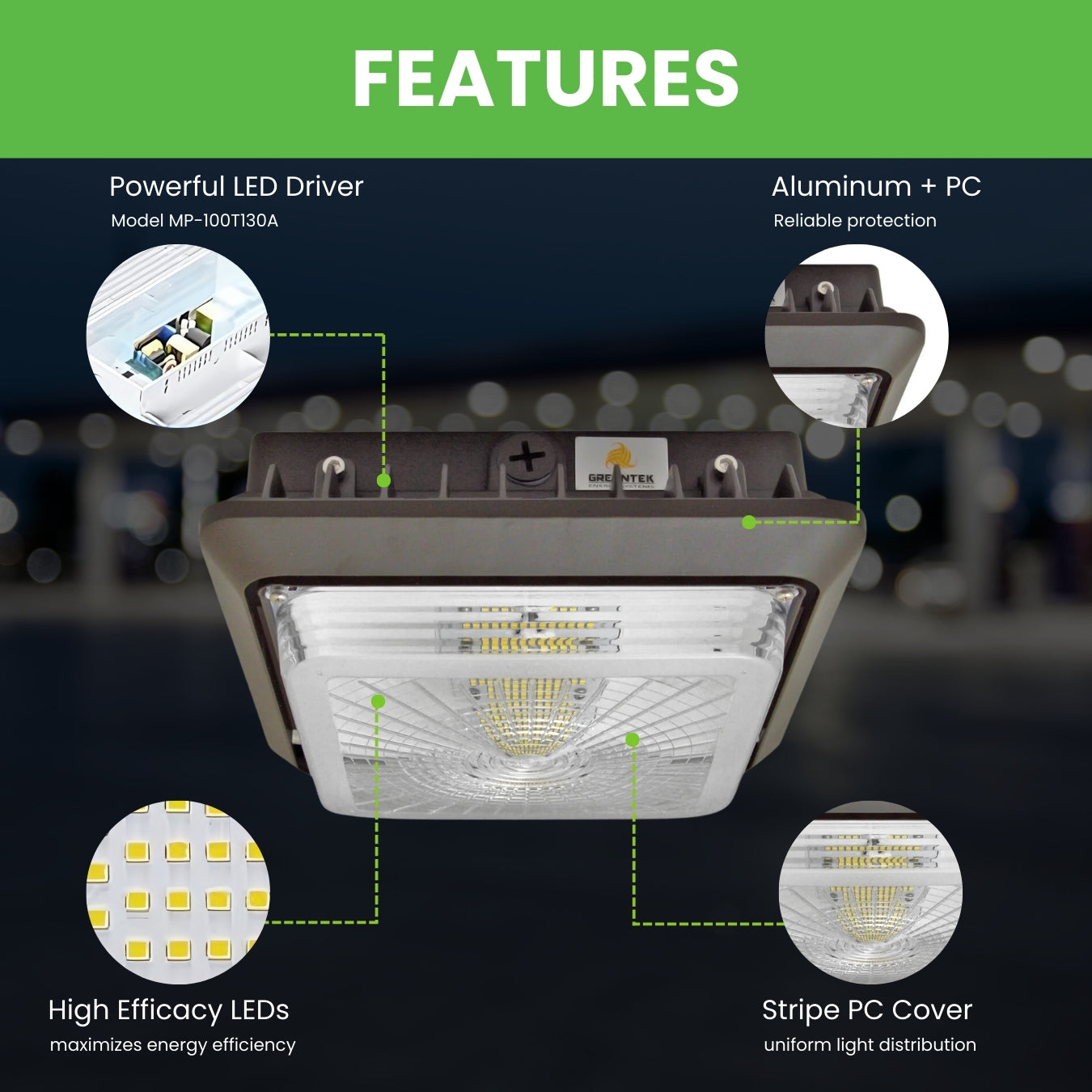 LED Canopy Light - 100W Outdoor Parking Garage Light - Brown - (UL+DLC Listed)