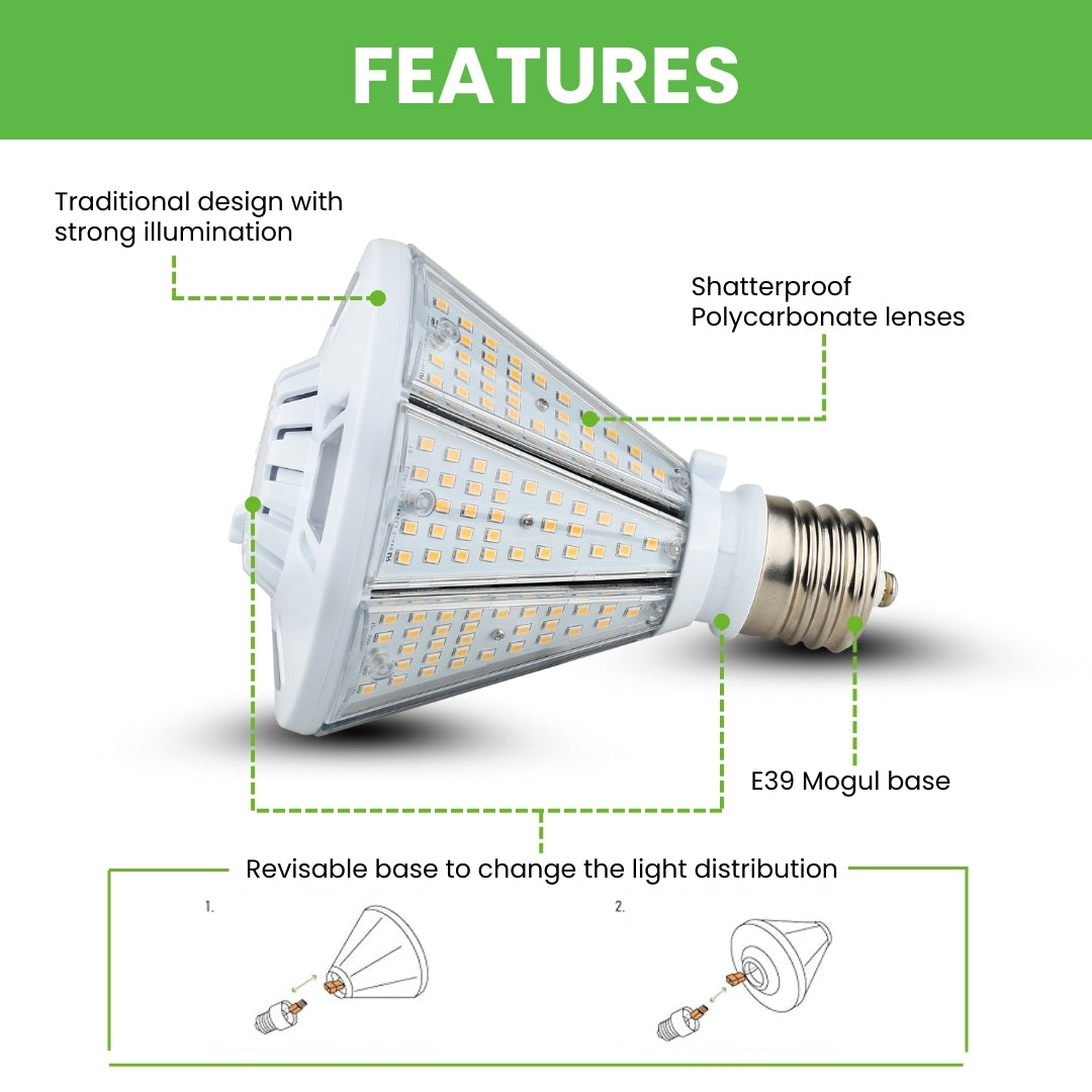 30W LED Corn Bulb Post Top - Bottom Socket - Mogul Base (E39) - (UL)