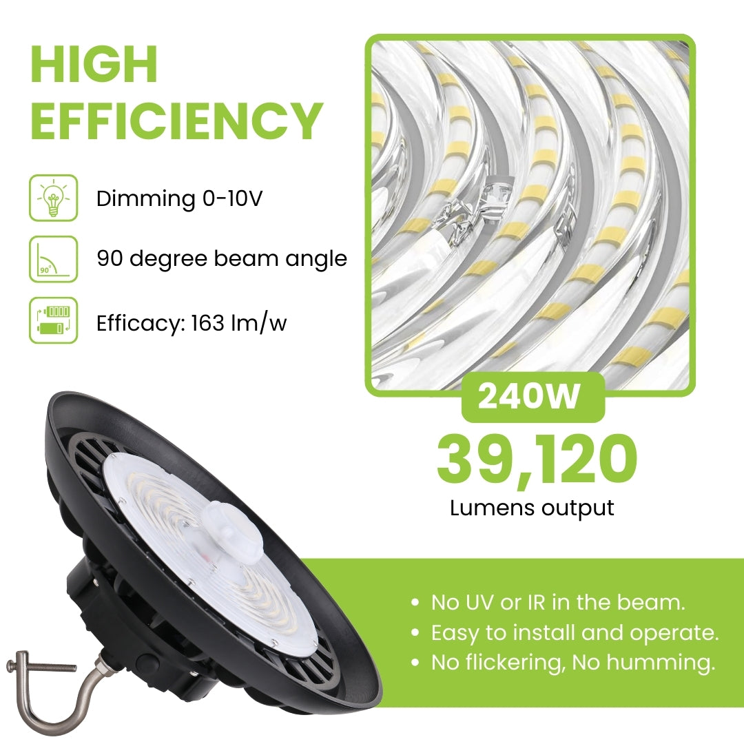 LED High Bay - 240W - 39,120 Lumens - PIR Sensor - UHBR - Hook Mount - UL+DLC5.1