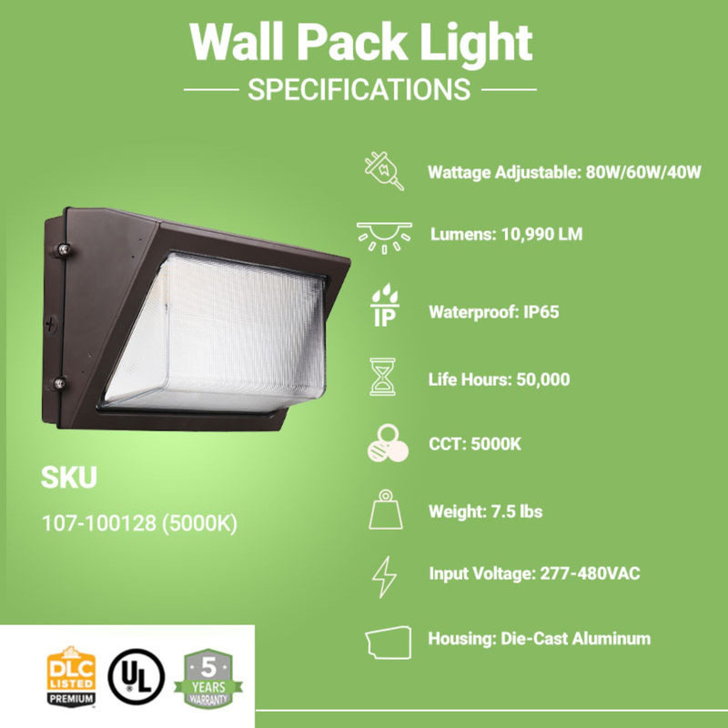 specofications of led wall pack light