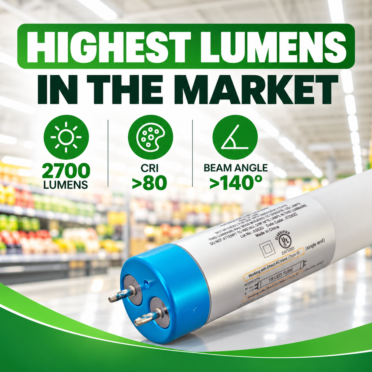 4ft 18W LED T8 Tube Light - Highest Lumens - 2700 | Type B Ballast Bypass | Double Ends & Single End UL Type B | DLC 5.1