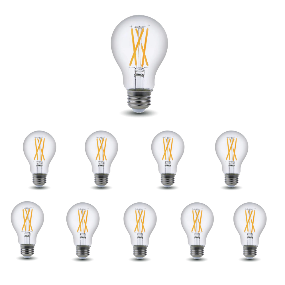 LED Filament Bulb - A19 - 60 Watt Equivalent - E26 - 10 Pack - Dimmable