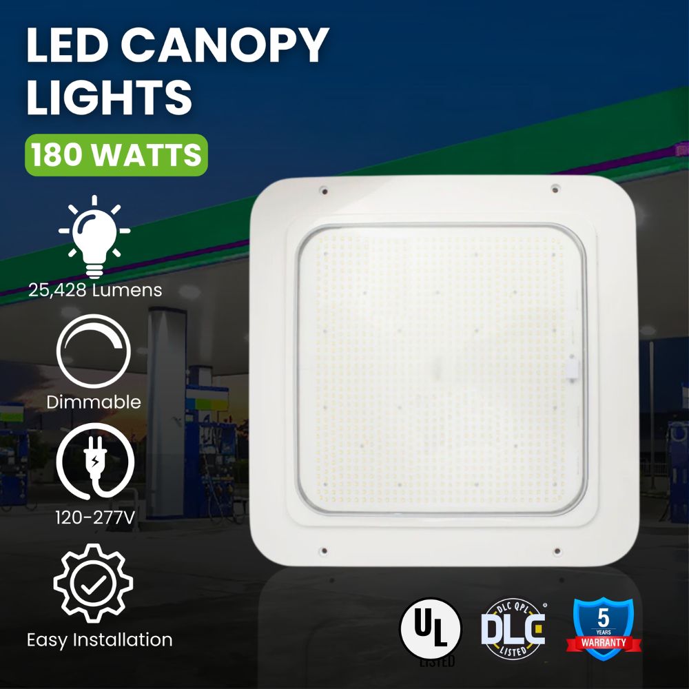 LED Canopy Light - 180W - Gas Station Canopy - JBox - 5700K - (UL + DLC Listed)