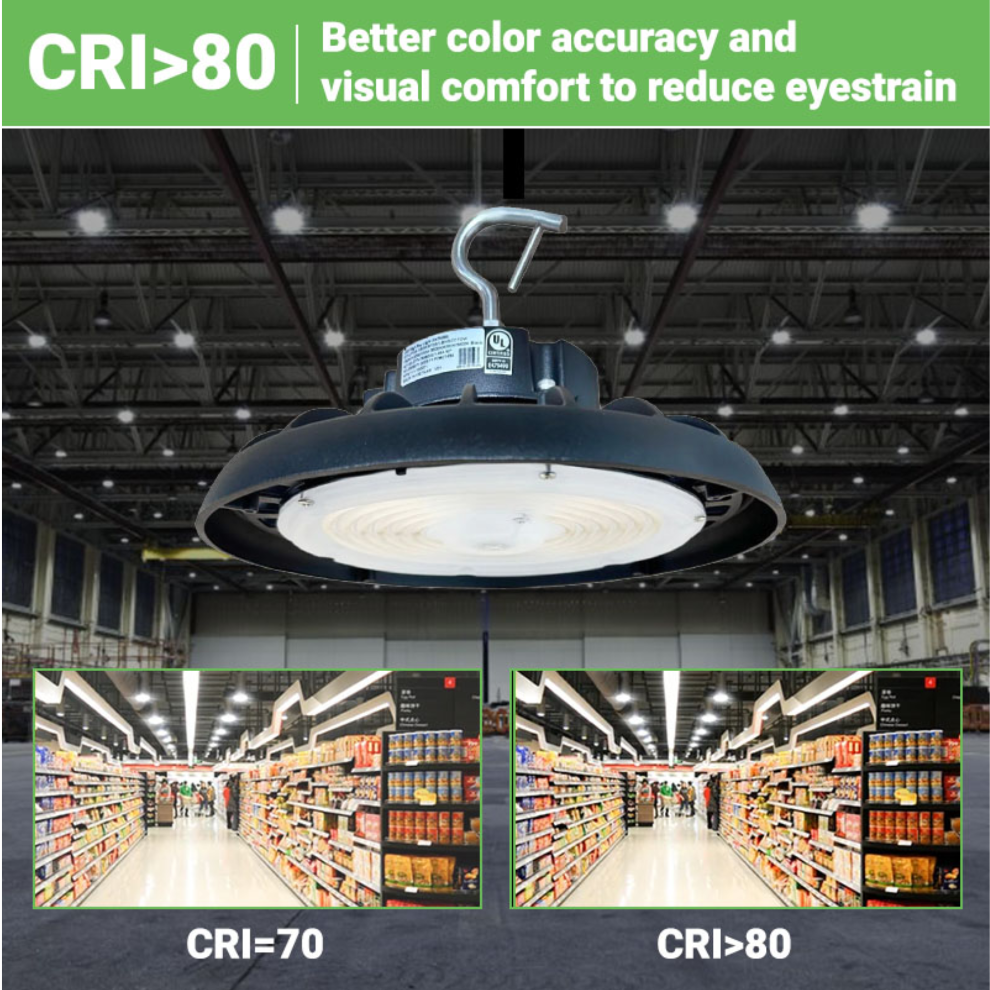 UFO high Bays led lights with CRI over 80