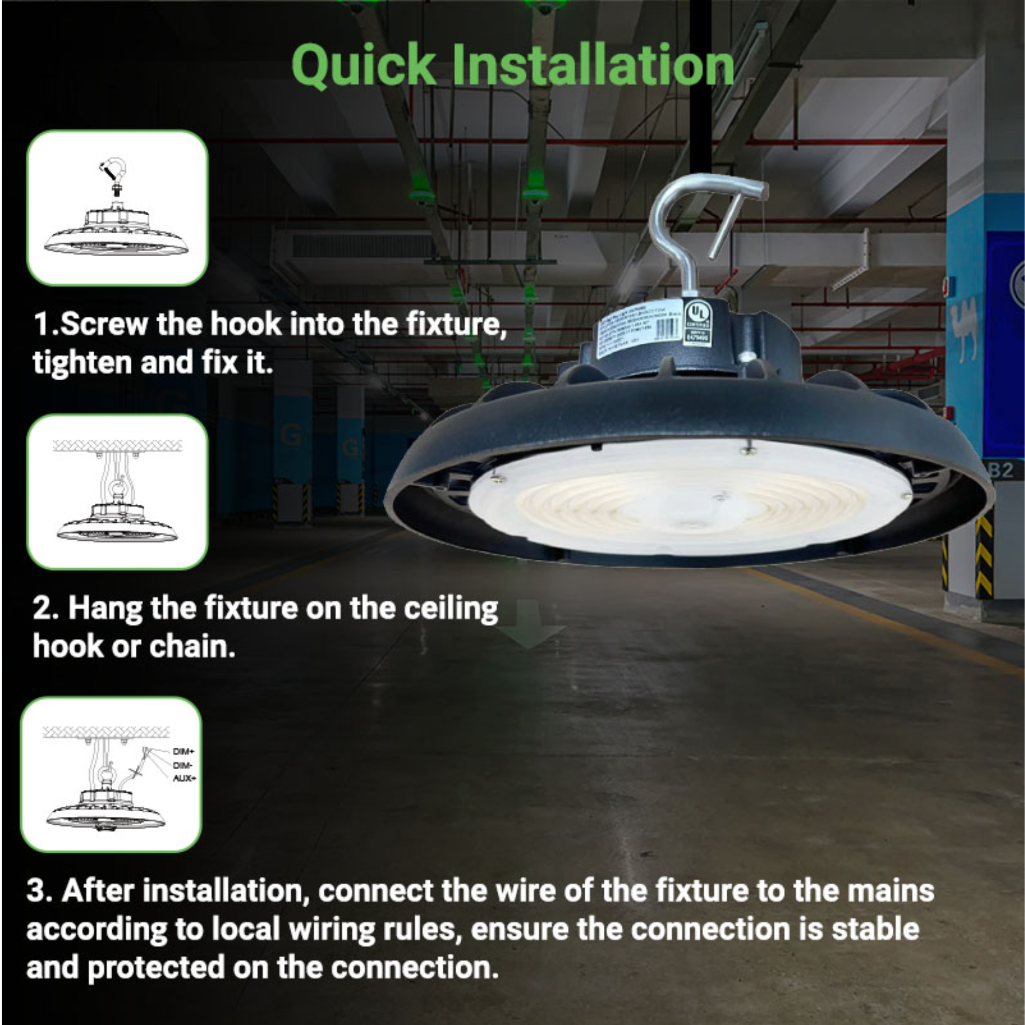 Installation of UFO light led high bay 