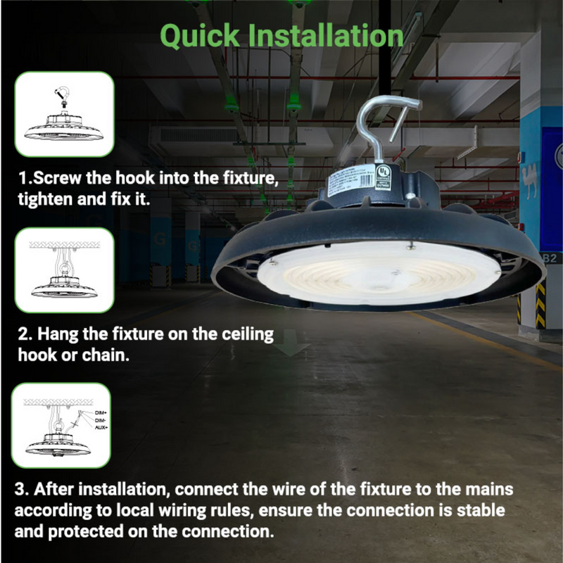 Installation of LED High Bay UFO5 light by Greenlight Depot and Greentek Energy Systems
