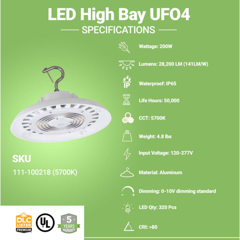Specifications of LED High Bay UFO4 Light  in White by Greenlight Depot