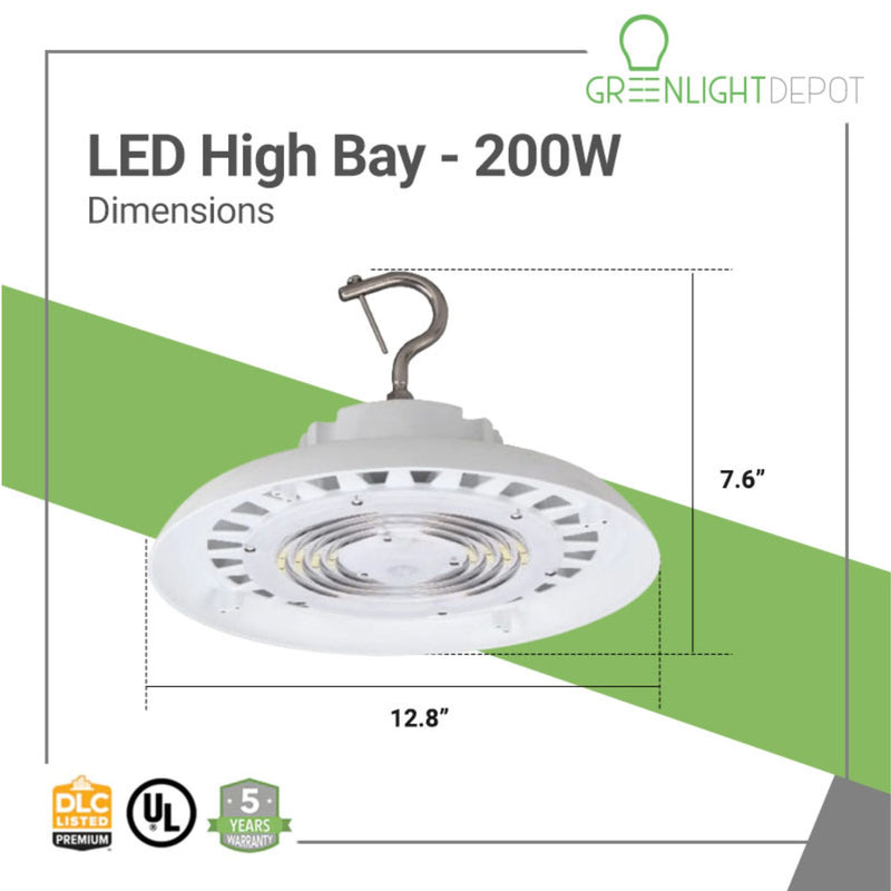 Dimensions of LED High Bay UFO4 Light in White 200W by Greenlight Depot