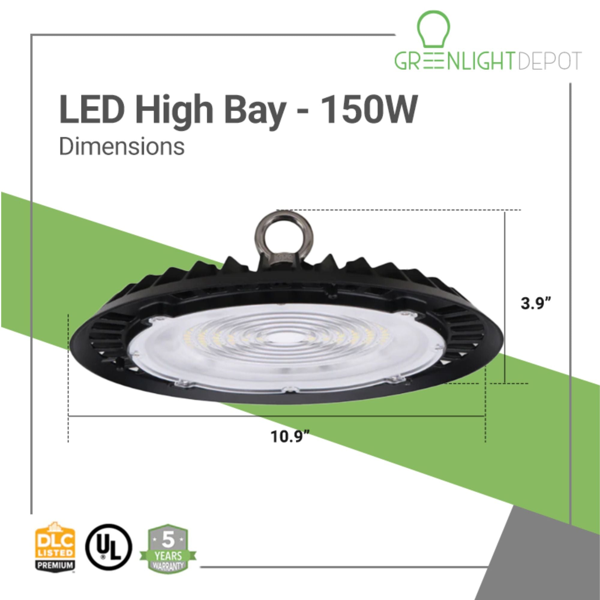 size of UFO 150 Watts high bay light