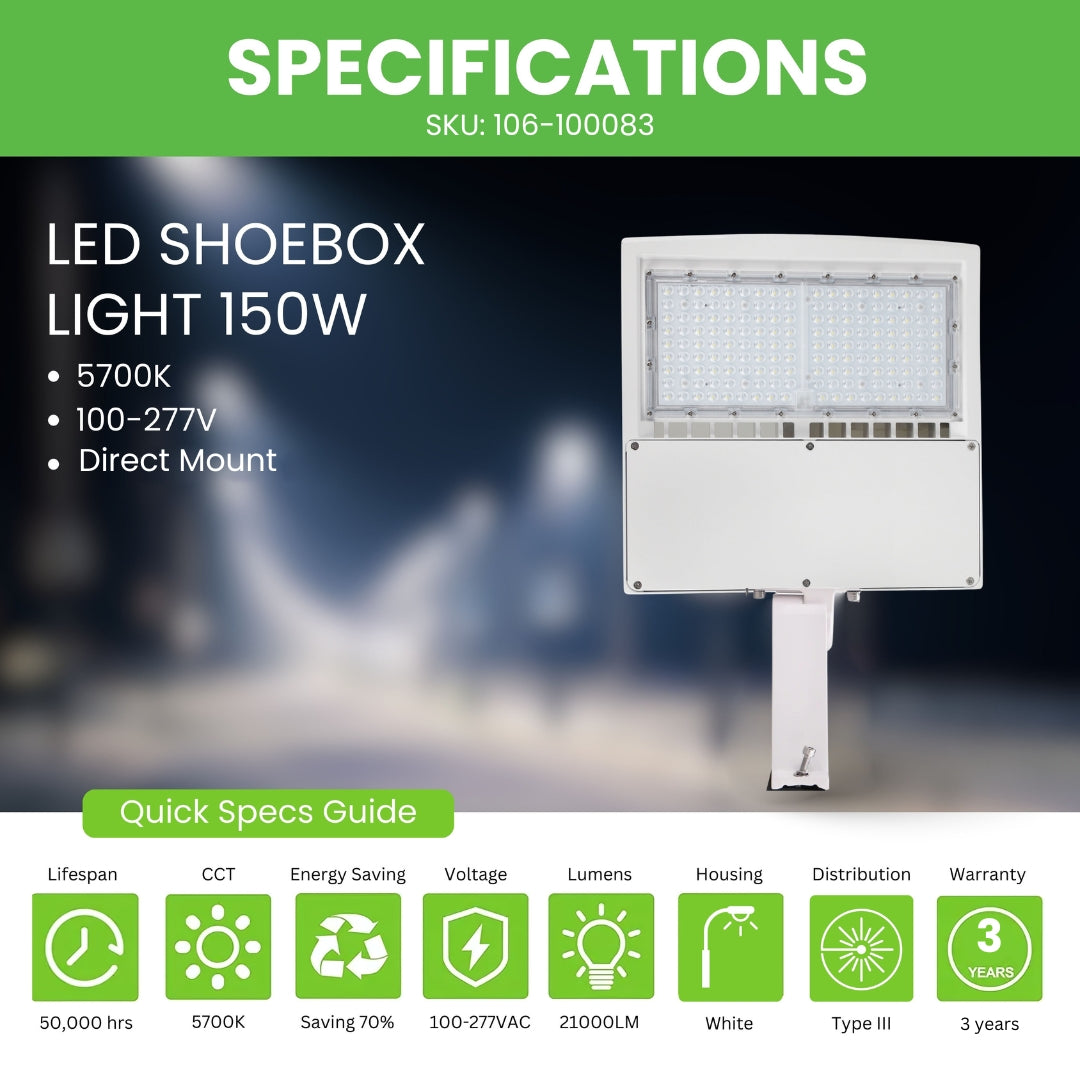 LED Street Light - 150W - 140 LM/W - Shorting Cap - Direct Mount - G07B Series - UL Listed - 5700K