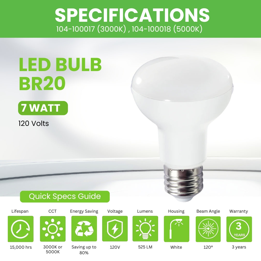 LED BR20 - 7W - 525lm - Dimmable - 12 Pack - UL