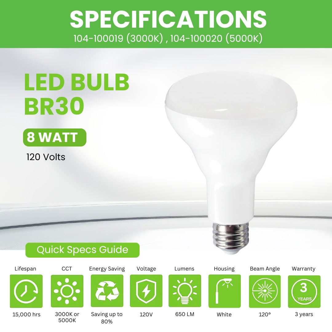 LED BR30 - 8W - 650lm - Dimmable - 12 Pack - UL