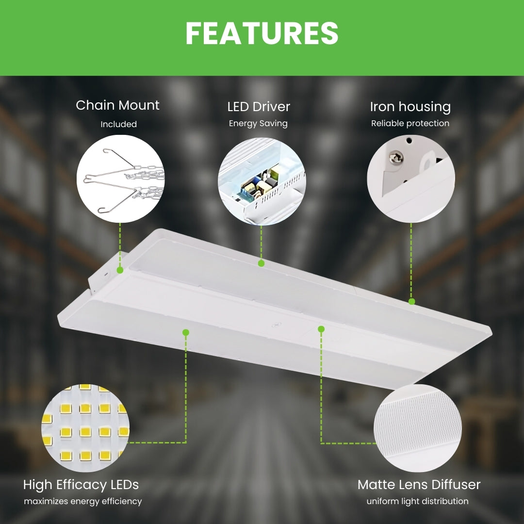 LED Linear High Bay - 500W - LB2 - Frosted Lens - 4ft - Chain Mount - (UL+DLC)