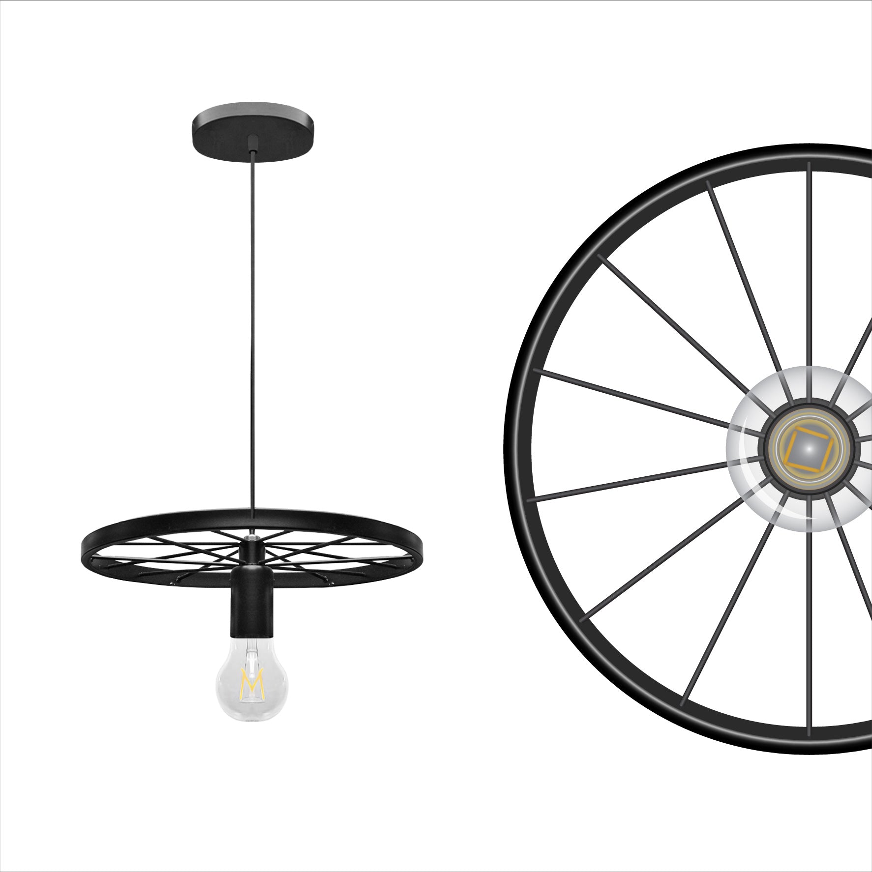 Pendant Light Industrial Rustic Single Wheel Metal