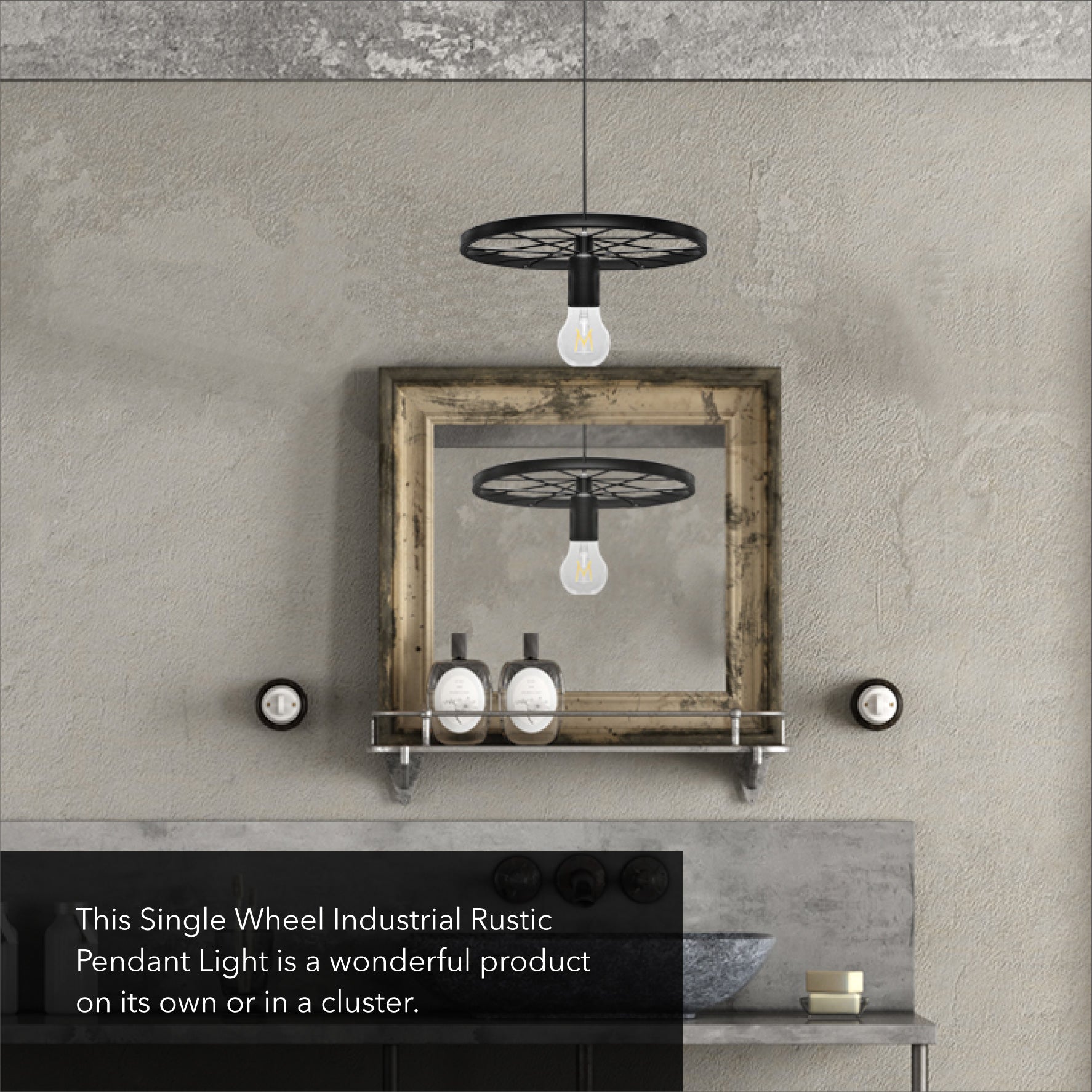 Pendant Light Industrial Rustic Single Wheel Metal