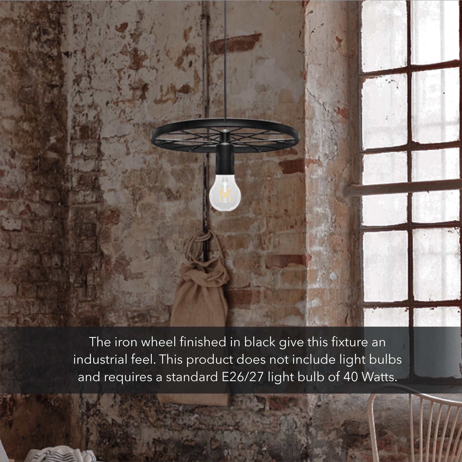 Pendant Light Industrial Rustic Single Wheel Metal