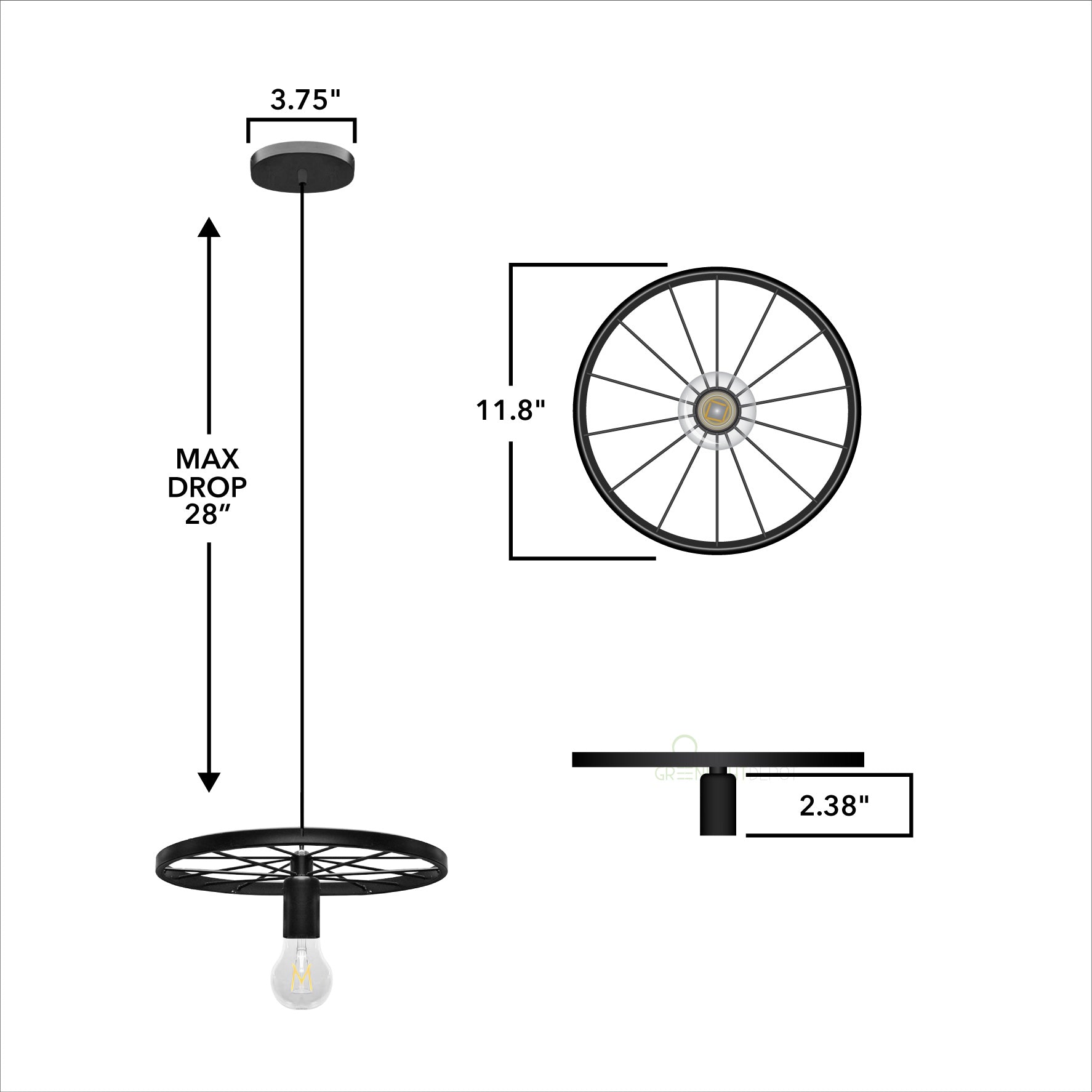 Pendant Light Industrial Rustic Single Wheel Metal