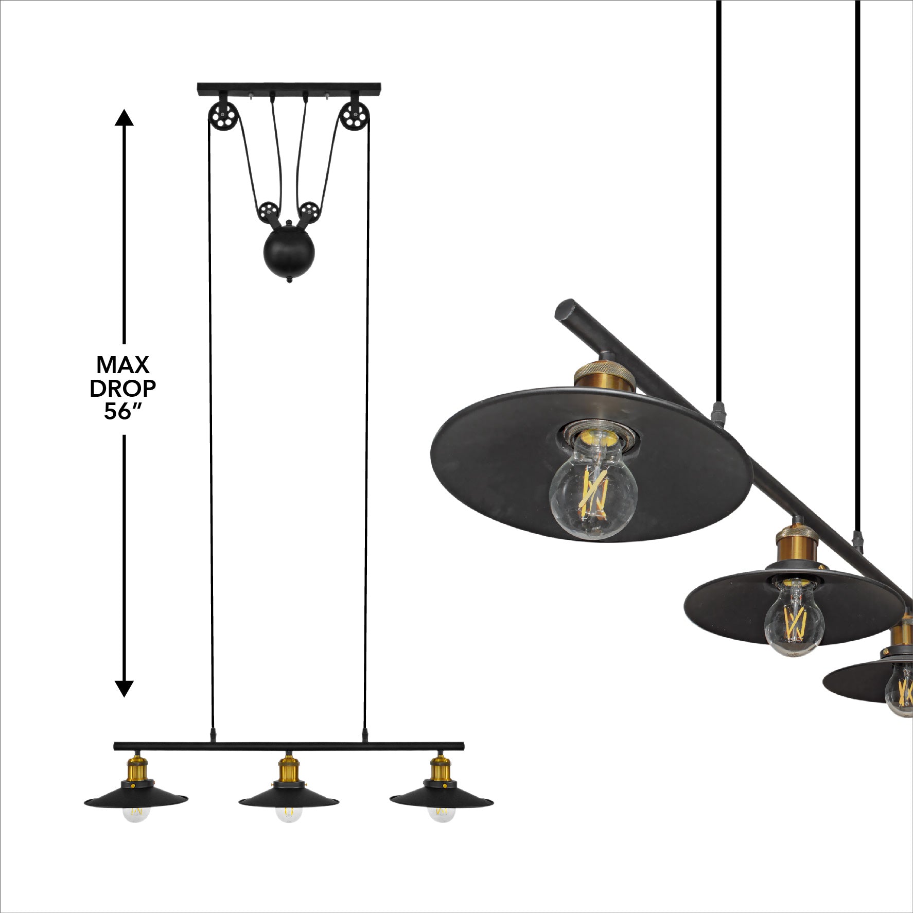 Island Pendant Light Industrial Rustic Suspension Iron 3 Light Black Kitchen Fixture