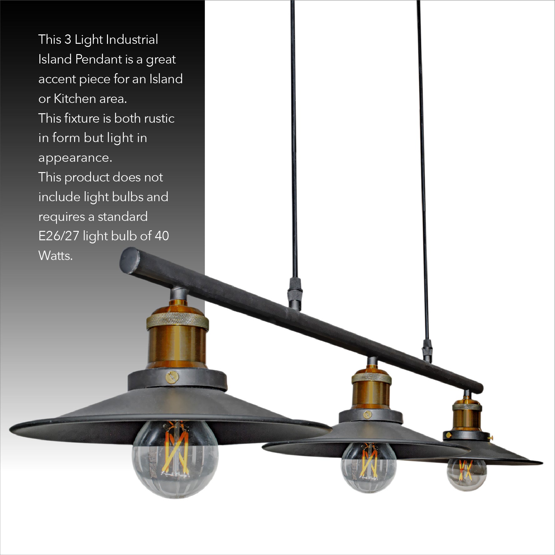 Island Pendant Light Industrial Rustic Suspension Iron 3 Light Black Kitchen Fixture