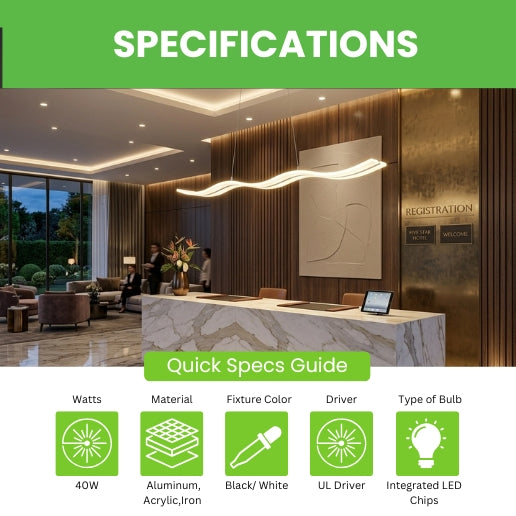 Modern Chandelier LED Light Linear Suspension Wave 40W