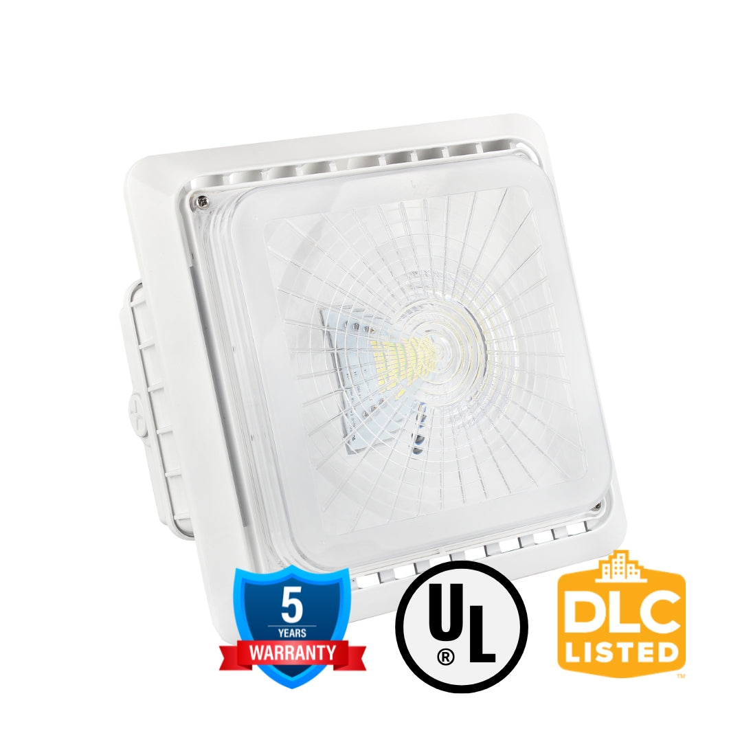 75W LED Canopy Light - Surge Protected - CCT 3000/4000/5000K - Outdoor Parking Garage Light - PG02 - White - (UL+DLC Listed)