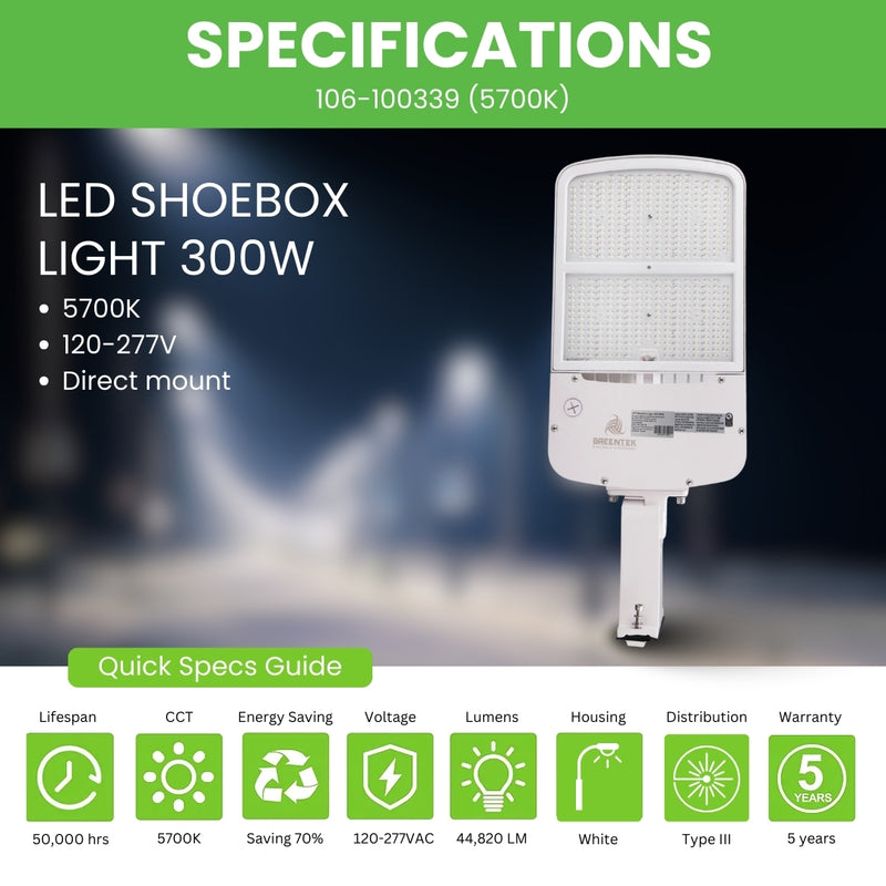 LED Street Light - 300W - 44,820 Lumens - Shorting Cap - Direct Mount - AL5 Series - White - UL+DLC 5.1