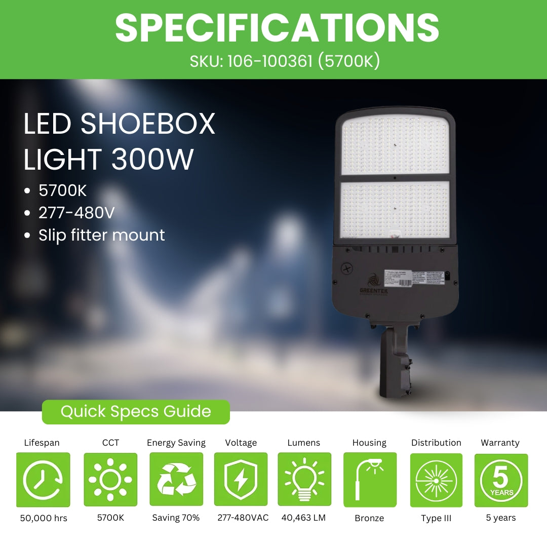 LED Street Light - 300W - 40,463 Lumens - Shorting Cap - Slip Fitter Mount - AL5 Series - High Voltage -UL+DLC 5.1