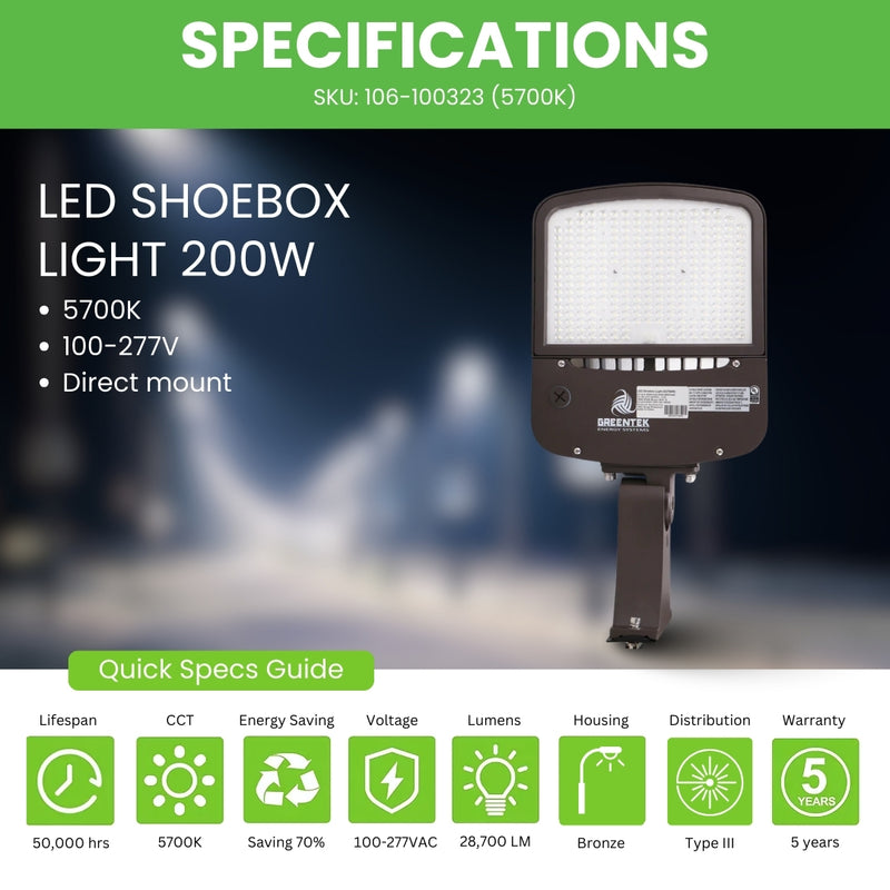 LED Street Light - 200W - 28,700 Lumens - Shorting Cap - Direct Mount - AL5 Series - UL+DLC 5.1