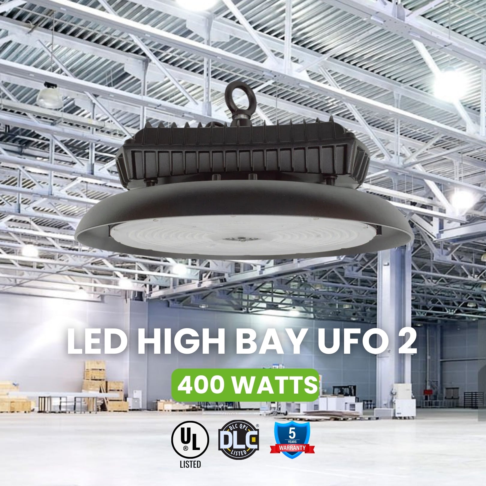 LED High Bay - 400W - 57,200 Lumens - UFO2 - Hook Mount - 6kV Surge Protector - UL+DLC5.1