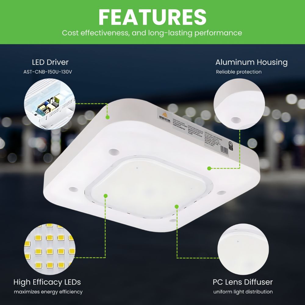 LED Canopy Light - 150W - Gas Station Canopy - 5700K - (UL + DLC Listed)